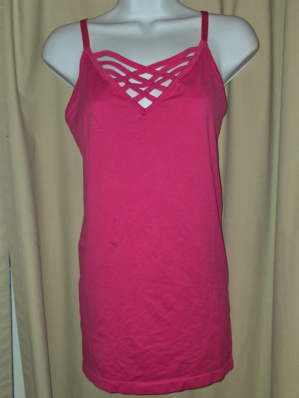 Zenana Outfitters Bright Pink Lattice V-Neck Camisole